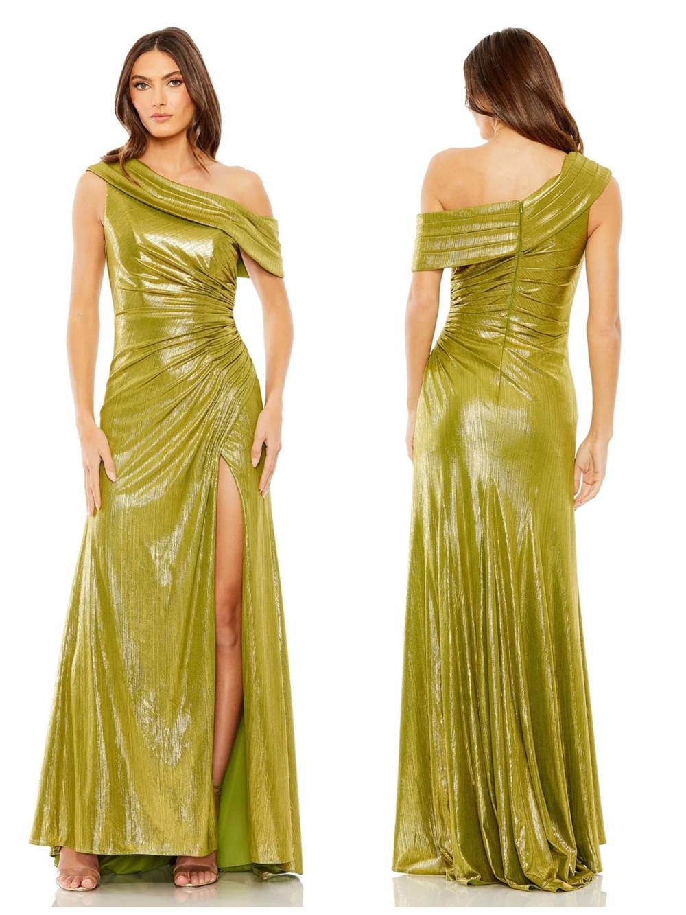 IEENA FOR MAC DUGGAL One-Shoulder Metallic Apple Gown Maxi Dress 27152 NWT $498